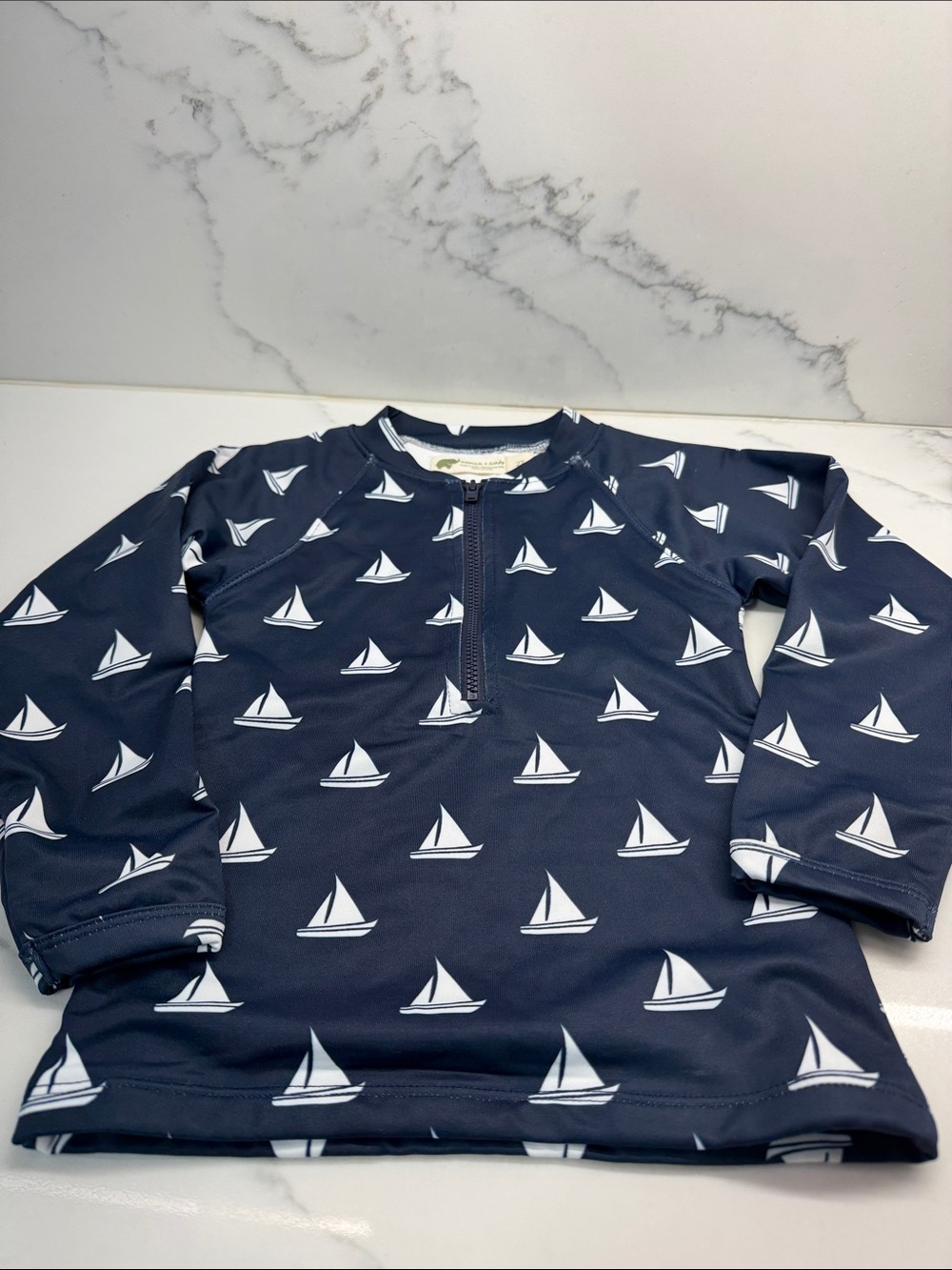 Kids Navy Sailboat Long-Sleeve Rash Guard
